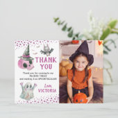 ピンク不気味ガールハロウィーン写真サンキューカード 招待状 (スタンド正面)