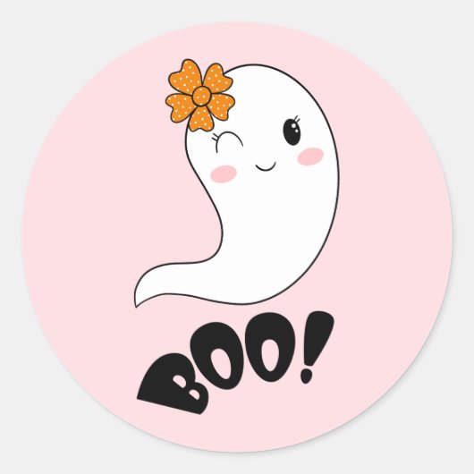 ピンク不気味キュート幽霊ブハロウィーン誕生日 ラウンドシール (正面)