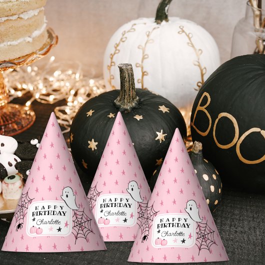 ピンク不気味ハロウィーンハッピーバースデー名 パーティーハット