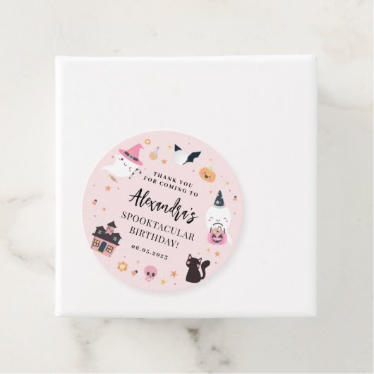 ピンク不気味ハロウィーン誕生日メッセージカード フェイバータグ (インサイチュ)