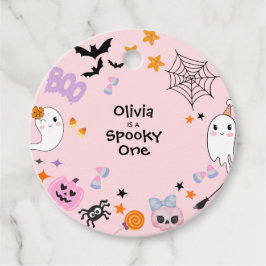 ピンク不気味ワンカワイイ幽霊ハロウィーン1歳 フェイバータグ