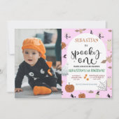 ピンク不気味ワンハロウィーン幽霊1stバースデーフォト 招待状 (正面)