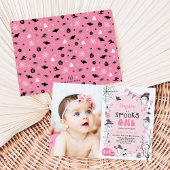 ピンク不気味ワンハロウィーン幽霊1stバースデーフォト 招待状