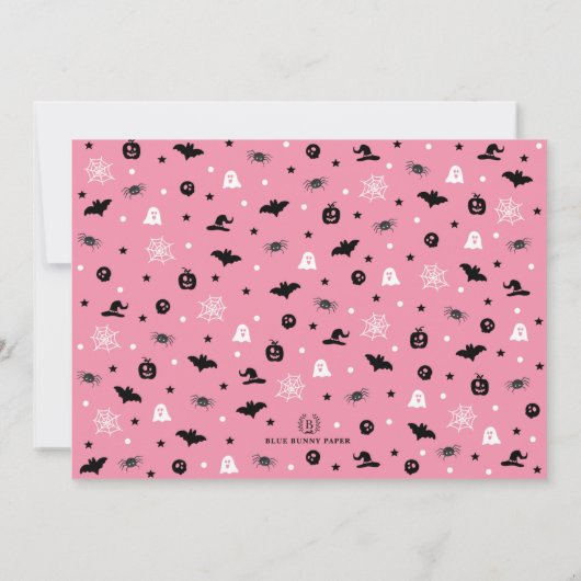 ピンク不気味ワンハロウィーン幽霊1stバースデーフォト 招待状 (裏面)