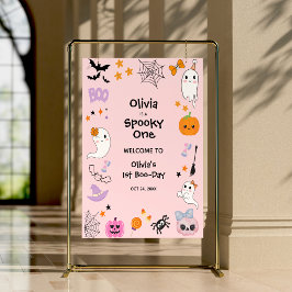 ピンク不気味ワンハロウィーン1回目の誕生日へようこそ ポスター