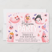 ピンク不気味幽霊ガールハロウィーン誕生日 招待状 (正面)