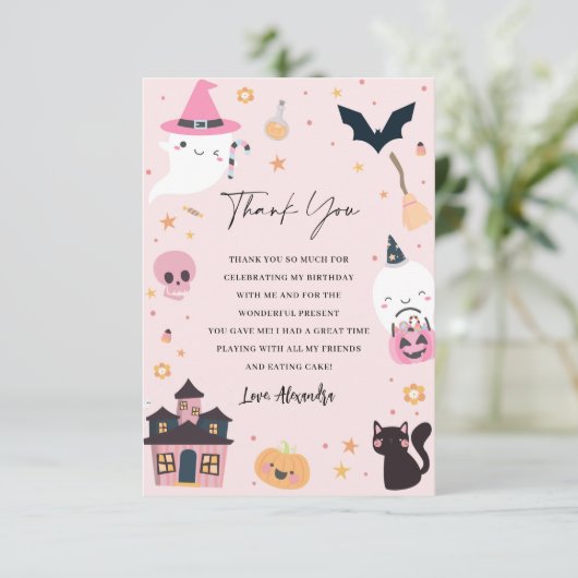 ピンク不気味誕生日サンキューカード サンキューカード (スタンド正面)