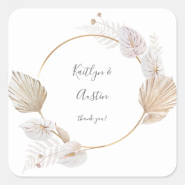 ピンク乾燥リーフぼほフローラありがとう3 スクエアシール