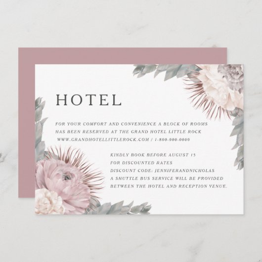 ピンク乾結婚花宿泊施設 エンクロージャーカード (正面/裏面)