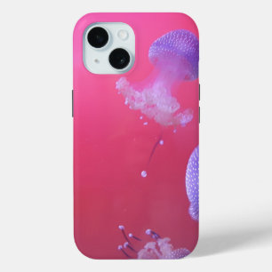 ピンク予測できなの水にクラゲ iPhone 15ケース