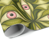 ピンク予測できなの目と緑の植物模様 ラッピングペーパー (ロールコーナー)