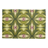 ピンク予測できなの目と緑の植物模様 枕カバー (裏面)