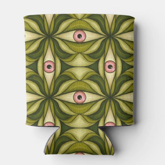 ピンク予測できなの目と緑の植物模様 缶クーラー (裏面)