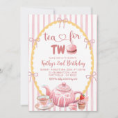 ピンク予測できなイラストレーションティー2歳の誕生日のお茶 招待状 (正面)
