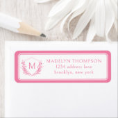 ピンク二重縁どフローラクレストモノグラムアドレス ラベル (インサイチュ)