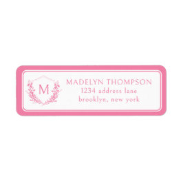 ピンク二重縁どフローラクレストモノグラムアドレス ラベル