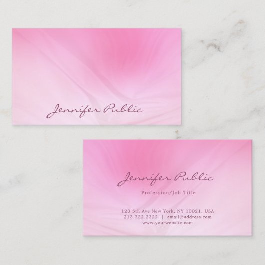 ピンク人気があるテンプレート手書き文字モダン 名刺 (正面/裏面)
