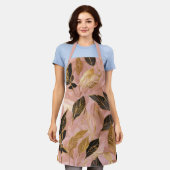 ピンク人気がある金ゴールドボ葉ホコレクション エプロン (着用した状態)