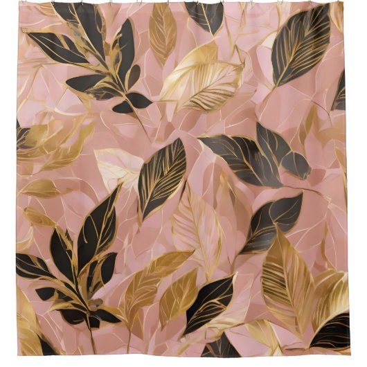 ピンク人気がある金ゴールドボ葉ホコレクション シャワーカーテン (正面)