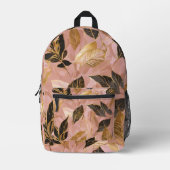 ピンク人気がある金ゴールドボ葉ホコレクション プリントバックパック (正面)
