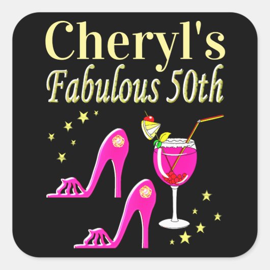 ピンク人気がある50位誕生日DIVAデザイン スクエアシール (正面)