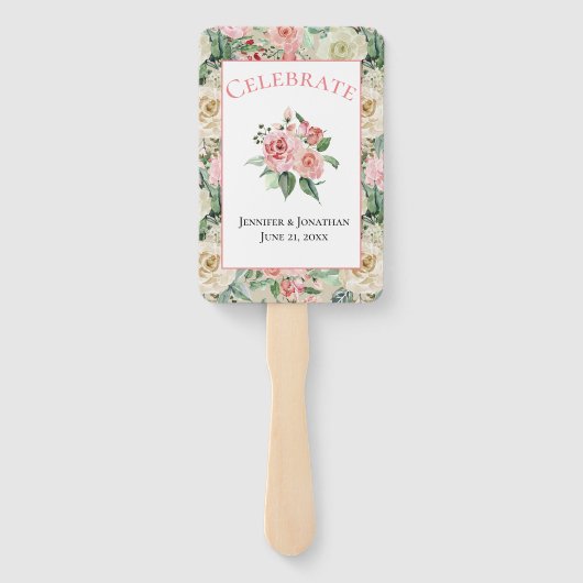 ピンク伝統的とタンの花のパタ結婚ーン ハンドファン (裏面)