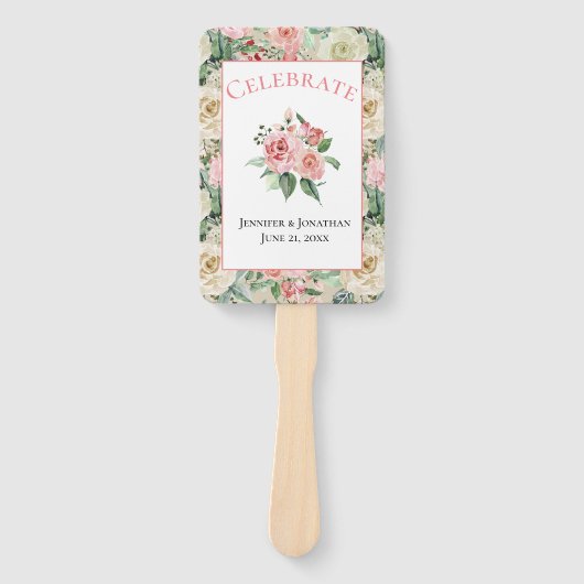 ピンク伝統的とタンの花のパタ結婚ーン ハンドファン (正面)