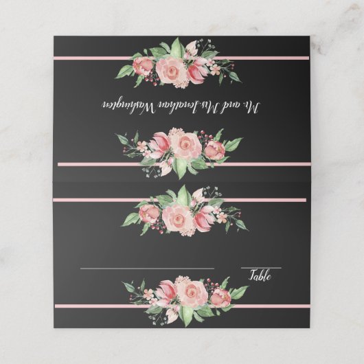 ピンク伝統的のバラ |黒 |フローラデザイン プレイスカード (外部開封)