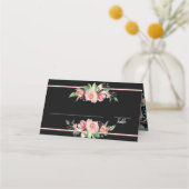 ピンク伝統的のバラ |黒 |フローラデザイン プレイスカード (正面)