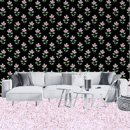 ピンク伝統的の花ブラックフローラルパターン 壁紙