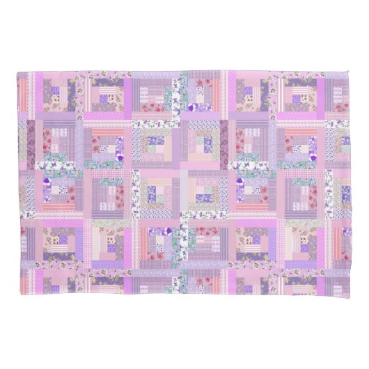 ピンク伝統的パッチワークキルトレトロフェイク裁縫 枕カバー (正面)