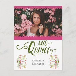 ピンク伝統的メキシコフローラ写真キンセアニェラ インビテーションポストカード