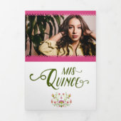 ピンク伝統的メキシコフローラ写真キンセアニェラ 三つ折り招待状 (カバー)