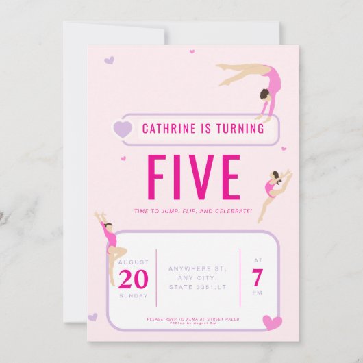 ピンク体操の誕生日パーティー 招待状 (正面)