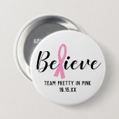 ピンク信じの癌認識度チパーソナライズされたーム 缶バッジ (正面&裏面)