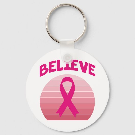 ピンク信じリボンレトロ キーホルダー (正面)