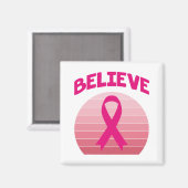 ピンク信じリボンレトロ マグネット (正面/裏面)