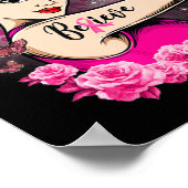 ピンク信じリボン強い女性乳がん阿波 ポスター (角)