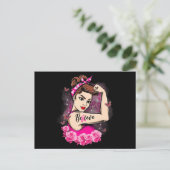 ピンク信じリボン強い女性乳がん阿波 ポストカード (スタンド正面)