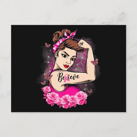 ピンク信じリボン強い女性乳がん阿波 ポストカード (正面)