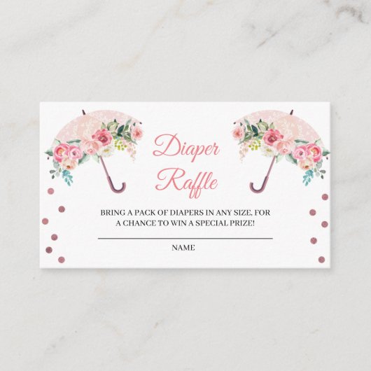 ピンク傘おむつラッフル囲いカード エンクロージャーカード (正面)