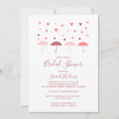 ピンク傘とハートブライダルシャワー 招待状 (正面)