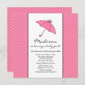 ピンク傘の女の子のベビーシャワー 招待状 (正面/裏面)