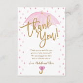 ピンク傘ベビーシャワーサンキューカード エンクロージャーカード (正面)