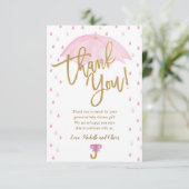 ピンク傘ベビーシャワーサンキューカード エンクロージャーカード (スタンド正面)
