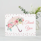 ピンク傘ベビーシャワーサンキューカード サンキューカード (スタンド正面)