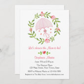 ピンク傘及びフローラリースシャワー招待状 招待状 (正面/裏面)