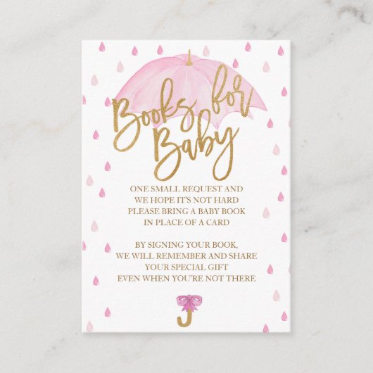 ピンク傘赤ちゃんシャワーブックベビーカード エンクロージャーカード (正面)