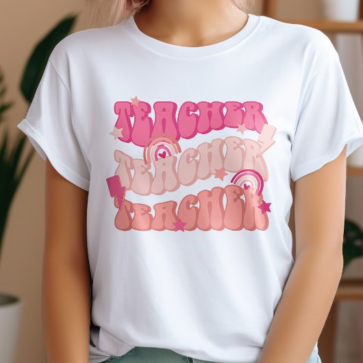 ピンク先生先生先生レトロTシャツ Tシャツ