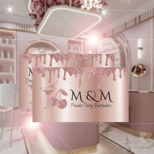 ピンク光沢のあるプライベートパーティーバーテンダービジネスカード 名刺